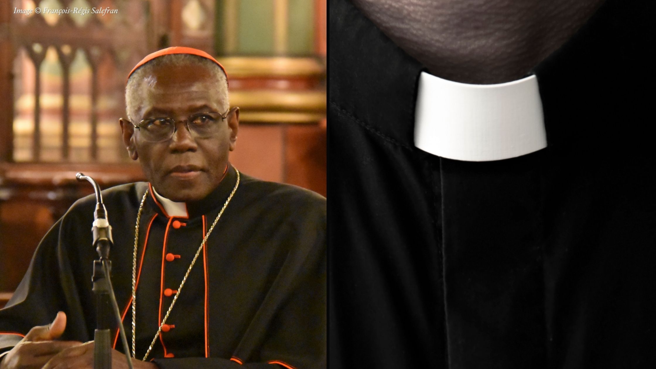 An image of Cardinal Sarah and a separate image of a priest's clerical shirt