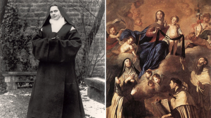 A photograph of St Elizabeth of the Trinity and a painting of Our Lady of Carmel